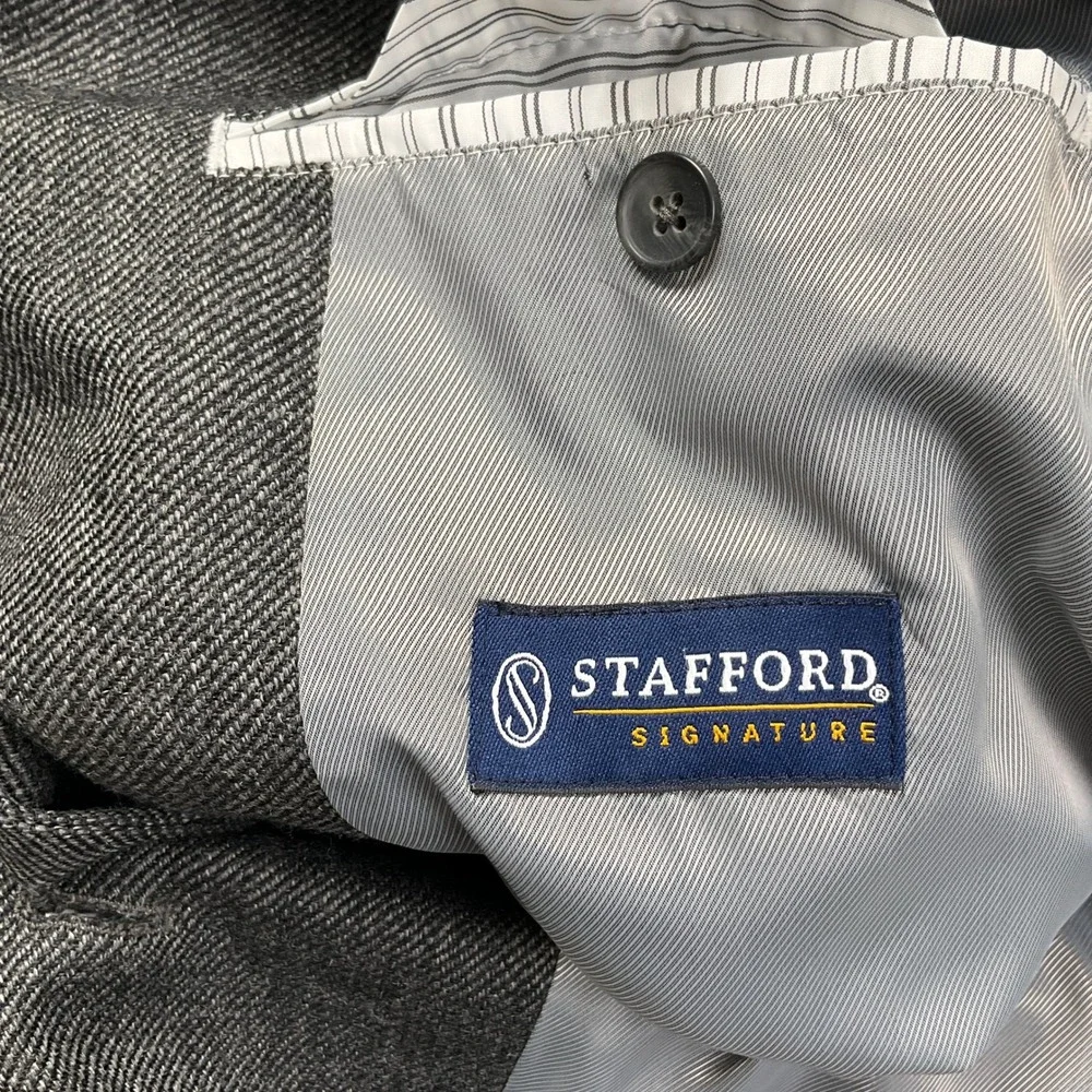 Stafford Signature Blazer Men 44S Gray Herringbone‎ Elbow Patch Academia Classic